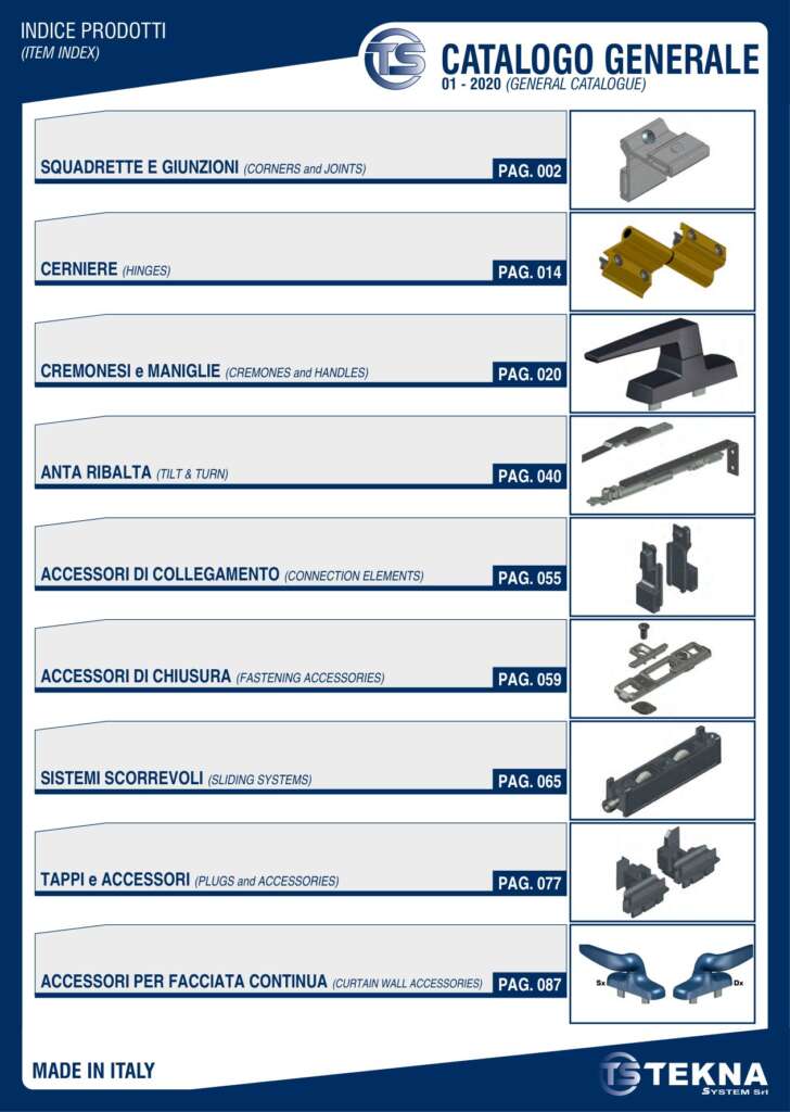 Indice del Catalogo Generale Tekna System 2026